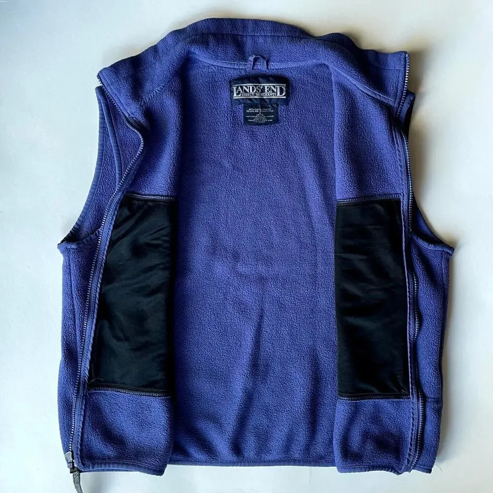Vintage Purple Lands End Fleece Vest Retro Camping Hiking Fall Size Large